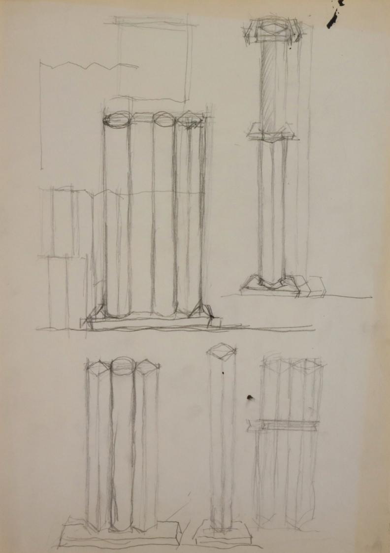 Fritz Wotruba, Entwürfe für ein Grabmal für Josef Hofmann, undatiert, Bleistift auf Papier
, B ...