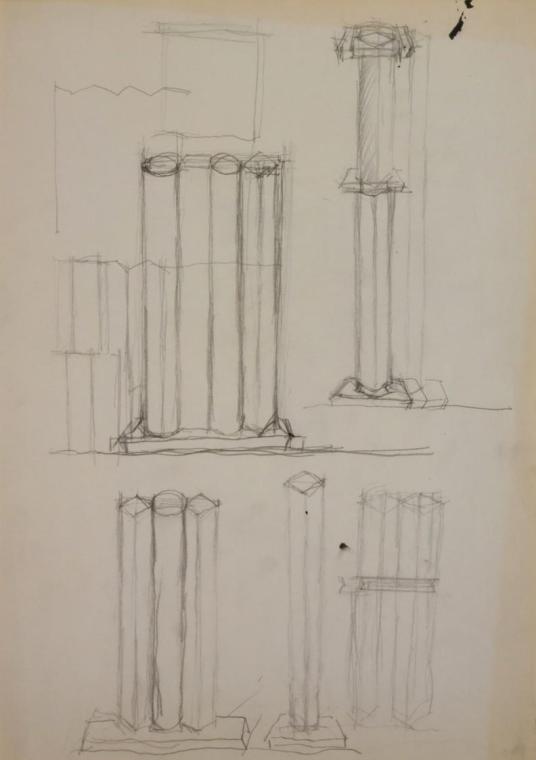 Fritz Wotruba, Entwürfe für ein Grabmal für Josef Hofmann, undatiert, Bleistift auf Papier
, B ...