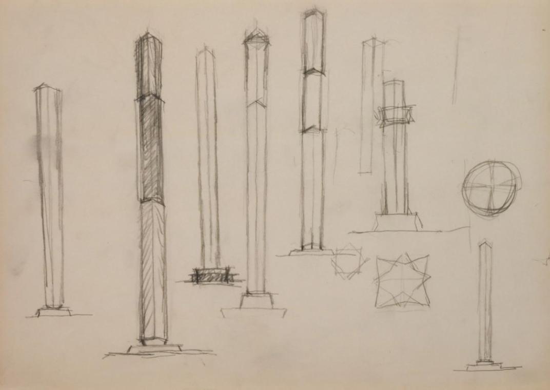 Entwürfe für das Grabmal von Josef Hoffmann auf dem Zentralfriedhof in Wien