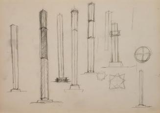 Fritz Wotruba, Entwürfe für ein Grabmal für Josef Hofmann, undatiert, Bleistift auf Papier
, B…