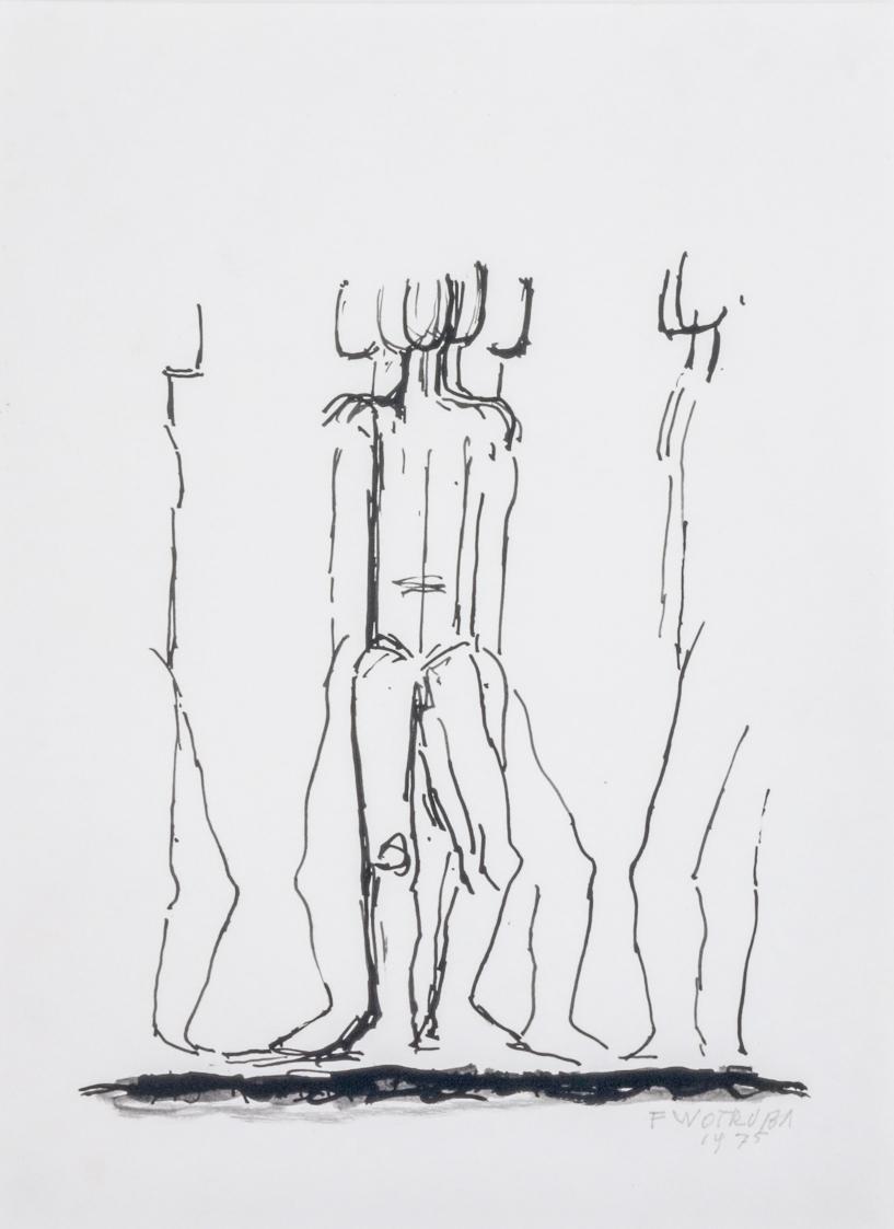 Fritz Wotruba, Entwurf für die 1975 edierte Sondermarke "30 Jahre Zweite Republik", 1975, Tusch…