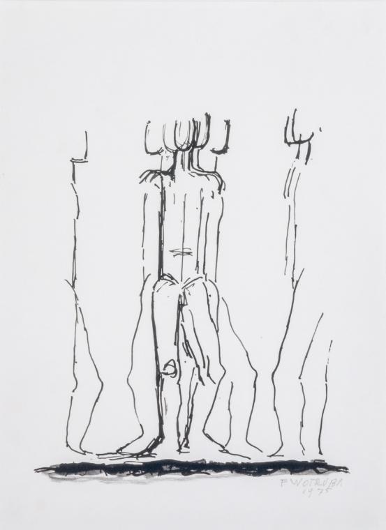 Fritz Wotruba, Entwurf für die 1975 edierte Sondermarke "30 Jahre Zweite Republik", 1975, Tusch…