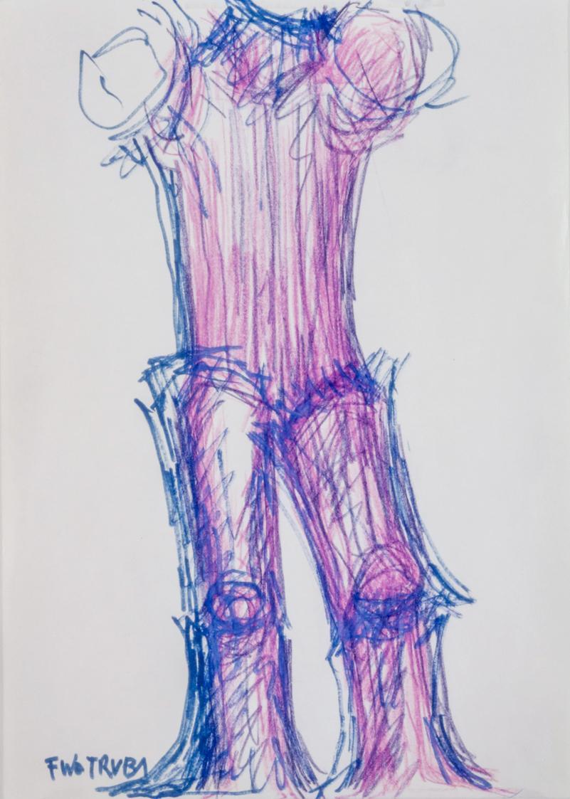 Fritz Wotruba, Figur, 1974/1975, Blauer, rosa und violetter Filzstift auf Papier, Blattmaße: 34…