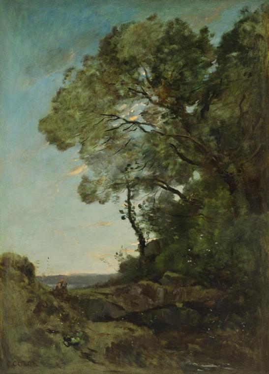 Jean-Baptiste Camille Corot, Baumlandschaft (Abend), nach 1870, Öl auf Leinwand, 154 x 112,5 cm…