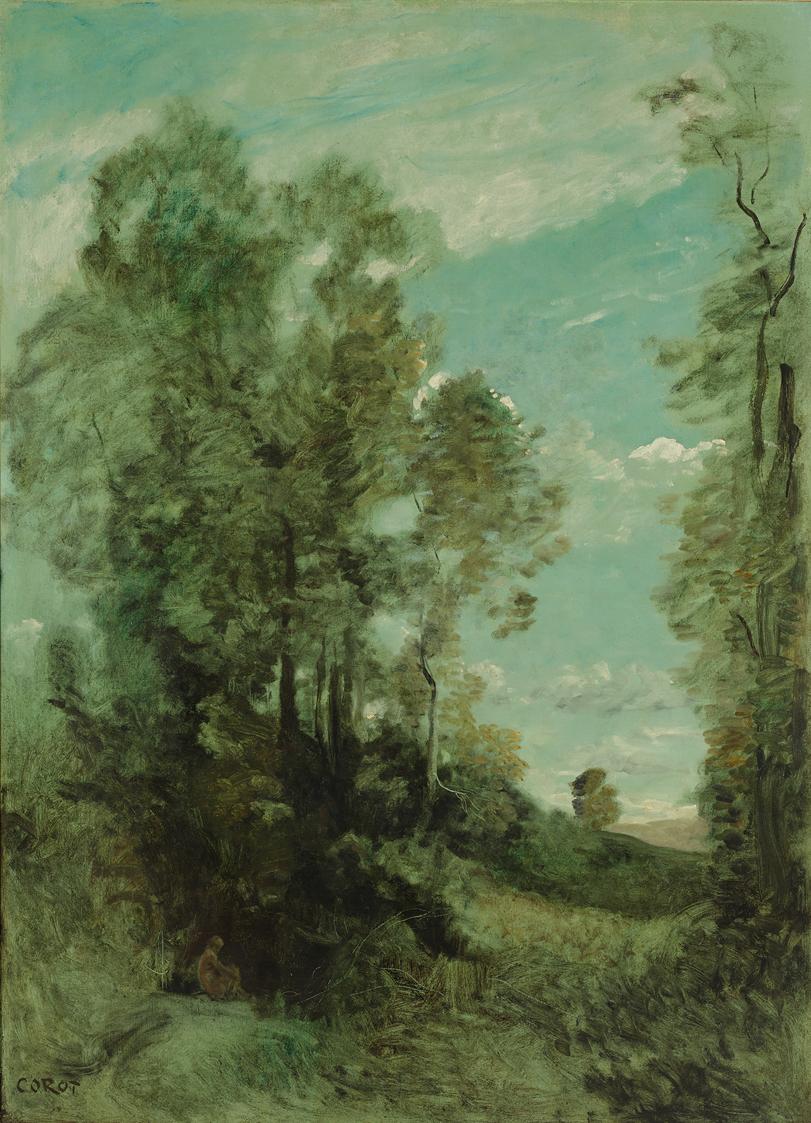 Jean-Baptiste Camille Corot, Baumlandschaft (Morgen), nach 1870, Öl auf Leinwand, 154 x 112,5 c…