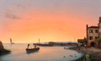 Giuseppe Canella, Chioggia vor Sonnenaufgang, 1838, Öl auf Leinwand, 55 × 90,5 cm, Belvedere, W…