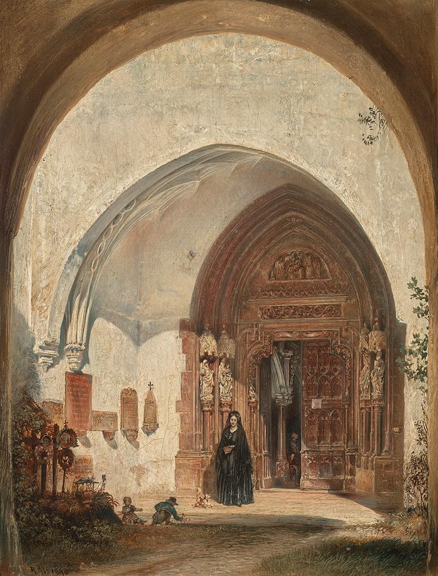 Rudolf von Alt, Das Portal der Stiftskirche Nonnberg in Salzburg, 1848, Öl auf Leinwand, 36 x 2…