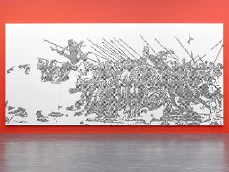 Simon Wachsmuth, Alexanderschlacht, 2007, 4 Platten Eisenblech lackiert, auf MDF geklebt, ca. 1…