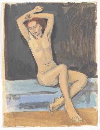 Walther Gamerith, Weiblicher Akt mit erhobenen Armen, undatiert, Aquarell auf Papier, 65 × 50 c…