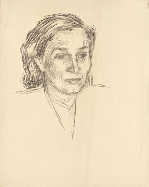 Walther Gamerith, Bildnis Frau F. Niedermoser, undatiert, Kohle auf Papier, 63,5 × 52 cm, Belve…