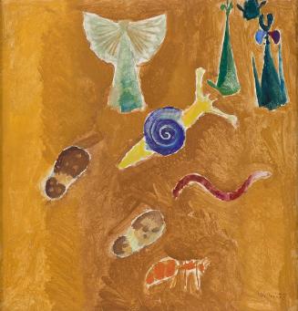 Max Weiler, Kinderspiele, 1953, Eitempera auf Leinwand, 76 × 74,5 cm, Artothek des Bundes, Daue…