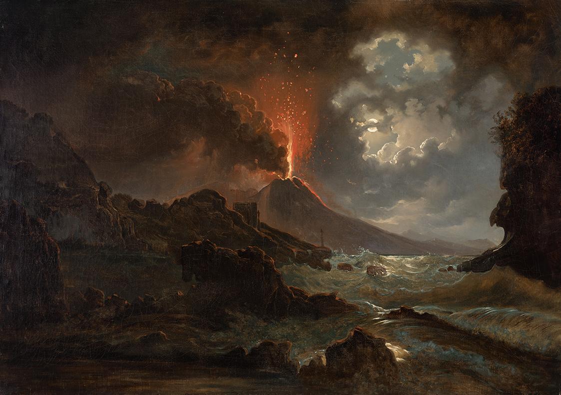 Joseph Rebell, Vesuvausbruch bei Nacht mit Blick auf die Scuola di Virgilio, 1822, Öl auf Leinw…