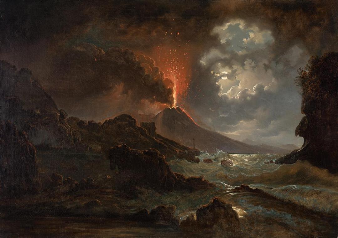 Joseph Rebell, Vesuvausbruch bei Nacht mit Blick auf die Scuola di Virgilio, 1822, Öl auf Leinw…