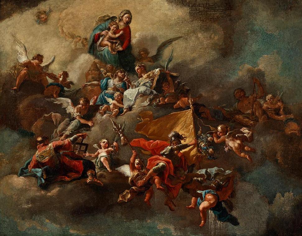 Daniel Gran, Maria mit dem Kind und Heiligen, auf Wolken thronend, um 1730, Öl auf Leinwand, 52…