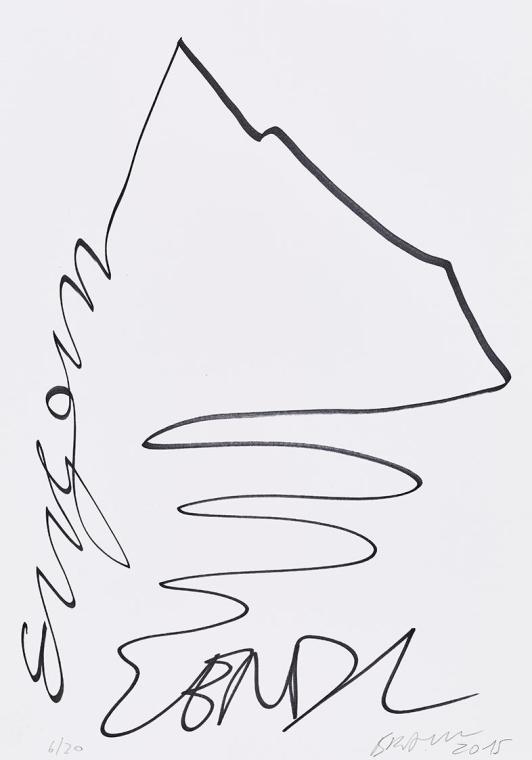 Herbert Brandl, Eugen Lendl walks the Mountain, 2015, Marker und Bleistift auf Papier, Blattmaß…