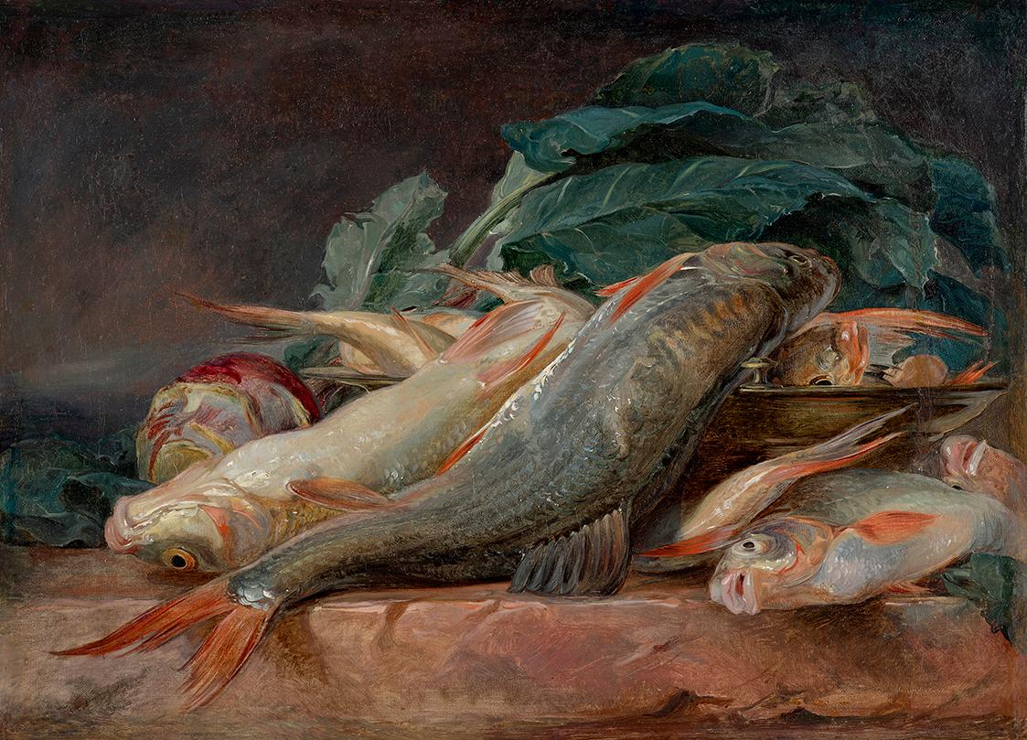 Josef Neugebauer, Stillleben mit Fischen, um 1870, Öl auf Leinwand, 27,2 x 37,5 cm, Belvedere, …
