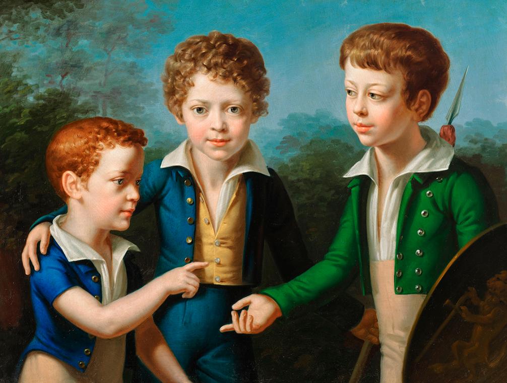 Leopold Kupelwieser, Albert, Moritz und Leopold von Neuwall, 1820, Öl auf Leinwand, 72 × 95,7 c…