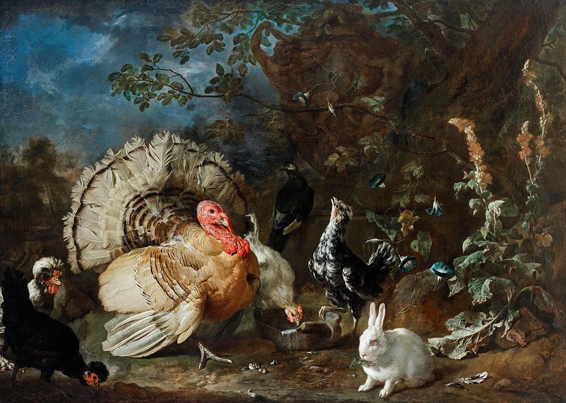 Franz Werner Tamm, Hausgeflügel und Kaninchen, um 1706, Öl auf Leinwand, 137 x 186 cm, Belveder ...