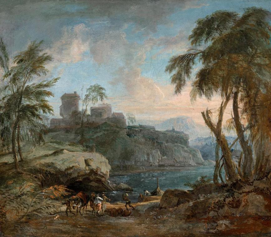 David Richter, Ideale Landschaft (Abendstimmung), um 1700/1735, Öl auf Leinwand, 45 x 52 cm, Be ...