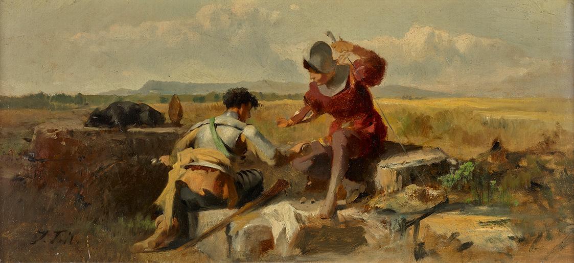 Johann Till, Zwei würfelspielende Ritter, um 1870/1880, Öl auf Karton, 20,5 × 43 cm, Belvedere,…