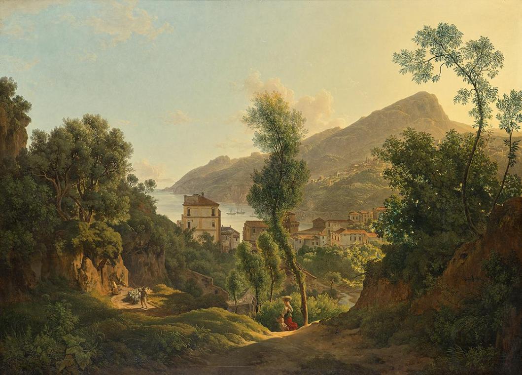 Joseph Rebell, Ansicht der Stadt Vietri mit Blick auf den Meerbusen von Salerno, 1819, Öl auf L…