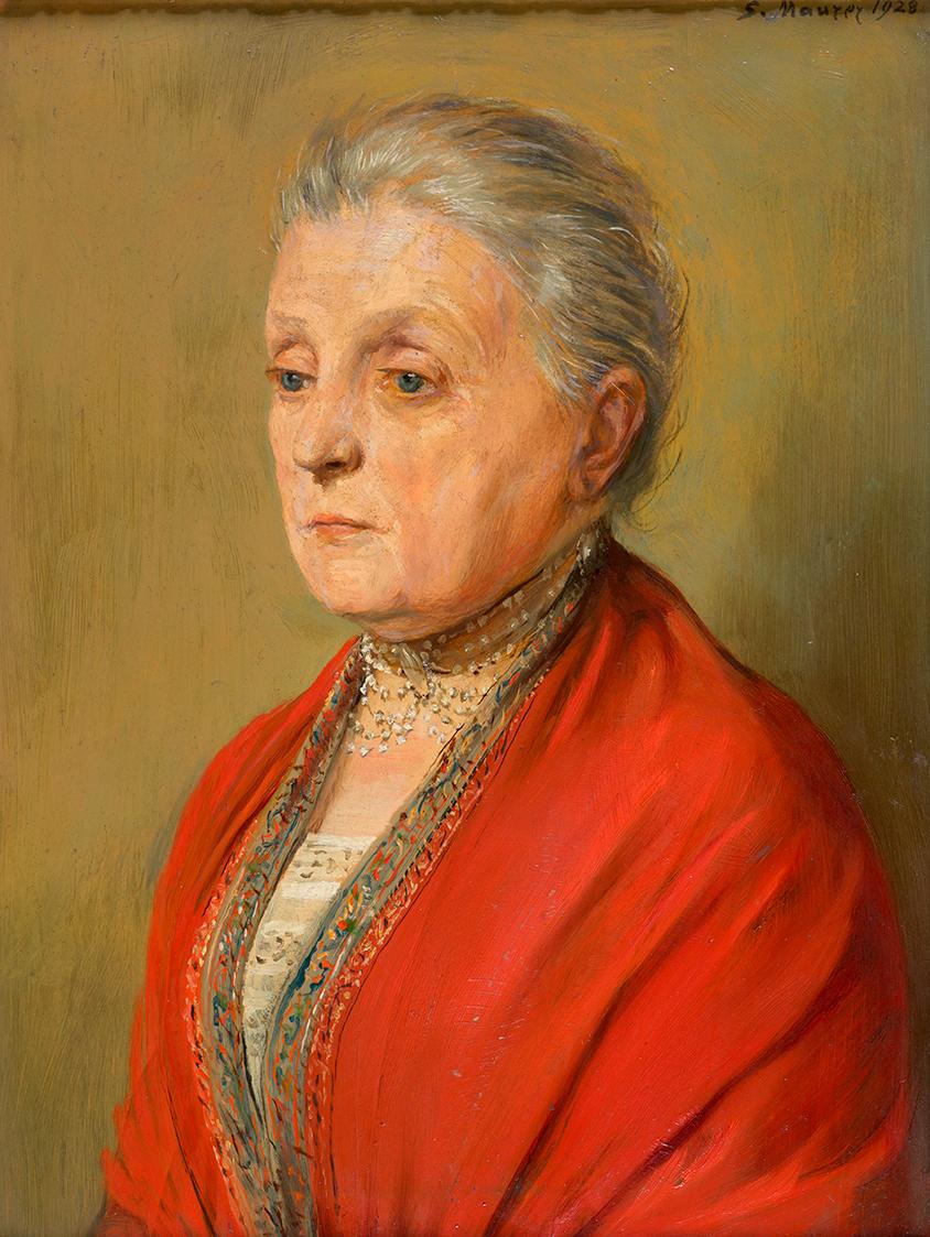 Serafin Maurer, Bildnis Luise Maurer, erste Gattin des Künstlers, 1928, Öl auf Karton, 31,5 × 2…
