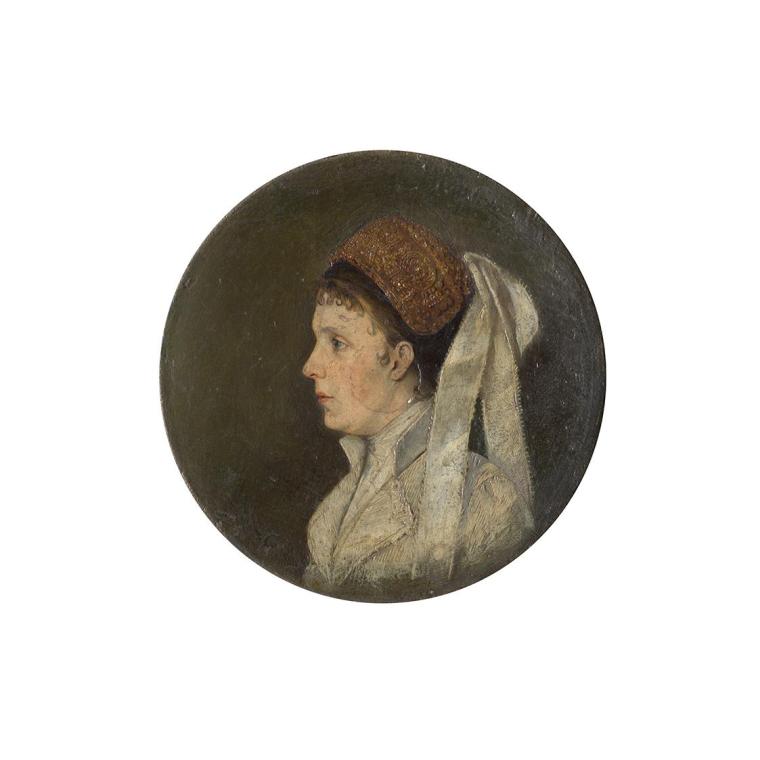 Serafin Maurer, Bildnis Louise Maurer, Mutter des Künstlers, um 1885, Öl auf Holz, 17 cm, Belve…