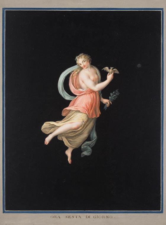 Michelangelo Maestri, Weibliche Allegorie der Nacht, um 1800, Gouache auf schwarzem Papier, 44  ...