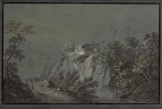 Matthias Rudolf Toma, Italienische Landschaft, undatiert, Aquarell auf blauem Papier, Blattmaße…