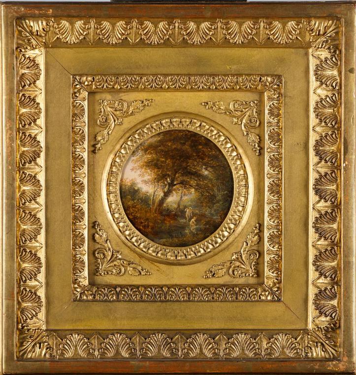 Unbekannter Künstler, Baumlandschaft mit Badenden, um 1820, Öl auf Karton, 8 cm, Belvedere, Wie…