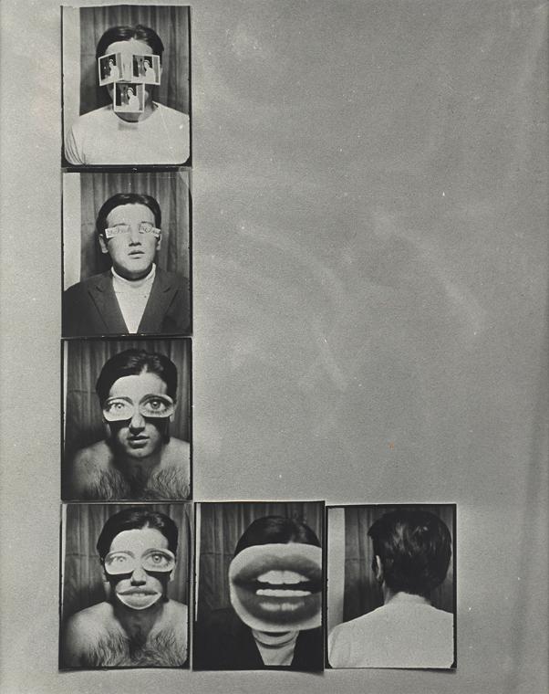 Peter Weibel, A love story (Entwurf für Textstein), 1966, 6 Schwarzweiß-Automatenfotos, verglas…