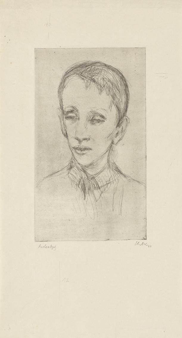 Georg Ehrlich, Knabenbildnis, 1924, Kaltnadelradierung, 25,9 x 15,1 cm, Belvedere, Wien, Inv.-N…