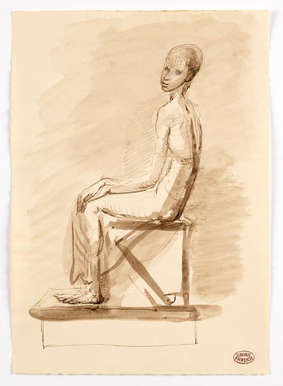 Georg Ehrlich, Flüchtlingsknabe, undatiert, Feder braun, laviert, 29,5 x 20,8 cm, Belvedere, Wi…