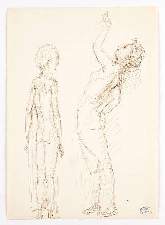 Georg Ehrlich, Skizze einer nackten Frau und eines nackten Knaben, undatiert, Papier, 29,7 x 20…