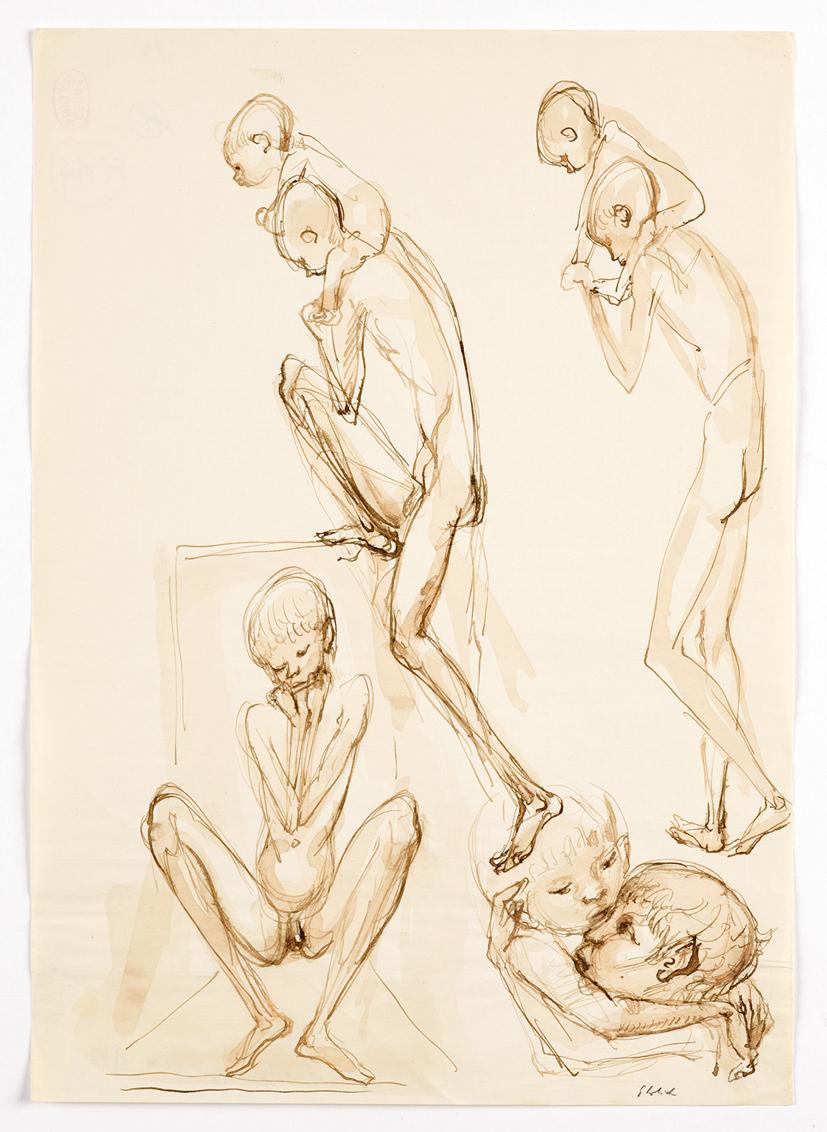Georg Ehrlich, Knabenstudien, 1952, Feder braun, laviert, 29,8 x 21,1 cm, Belvedere, Wien, Inv.…