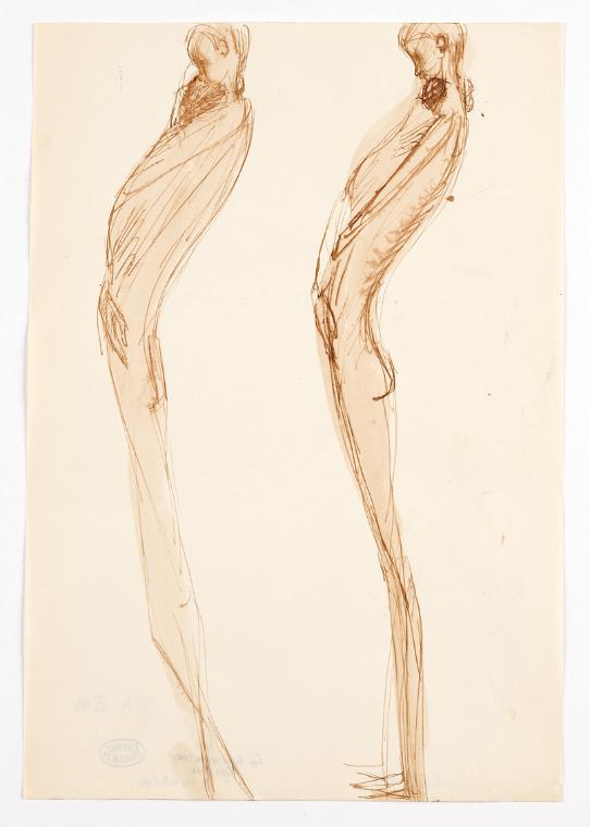 Georg Ehrlich, Skizze für "Little Girl with Brother", 1953/1954, Feder braun, laviert, 28,6 x 1…