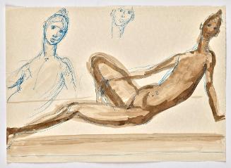 Georg Ehrlich, Ruhendes Mädchen, 1949, Kugelschreiber, braun aquarelliert, 21,1 x 29,8 cm, Belv…