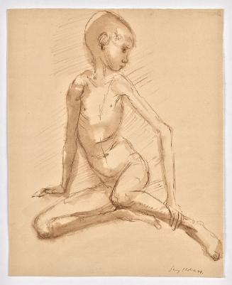 Georg Ehrlich, Kauernder Knabe, 1949, Feder braun, laviert, 29,2 x 23,3 cm, Belvedere, Wien, In…