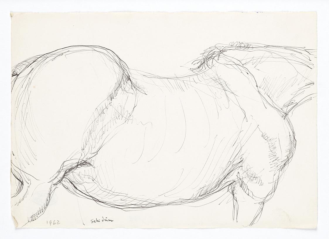 Georg Ehrlich, Pferdetorso, 1962, Kugelschreiber, 14,8 × 20,9 cm, Belvedere, Wien, Inv.-Nr. 102…