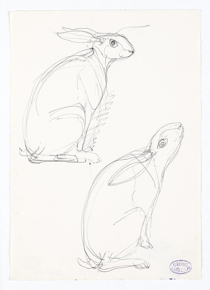 Georg Ehrlich, Zwei sitzende Hasen, 1964, Kugelschreiber, 20,8 × 14,7 cm, Belvedere, Wien, Inv.…