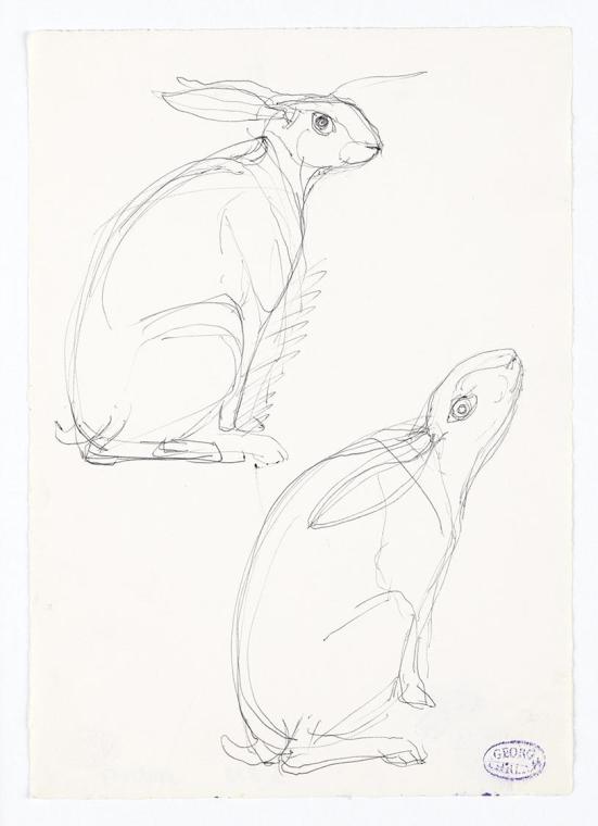 Georg Ehrlich, Zwei sitzende Hasen, 1964, Kugelschreiber, 20,8 × 14,7 cm, Belvedere, Wien, Inv.…