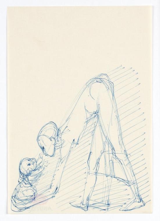 Georg Ehrlich, Mädchen nach Kind bückend, Kugelschreiber, 21,1 × 14,7 cm, Belvedere, Wien, Inv.…
