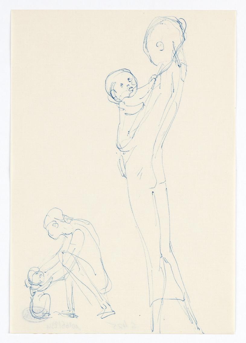 Georg Ehrlich, Mädchen mit Kind am Arm (Zwei Studien), Kugelschreiber, 21,1 × 14,7 cm, Belveder…