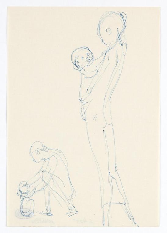 Georg Ehrlich, Mädchen mit Kind am Arm (Zwei Studien), Kugelschreiber, 21,1 × 14,7 cm, Belveder…