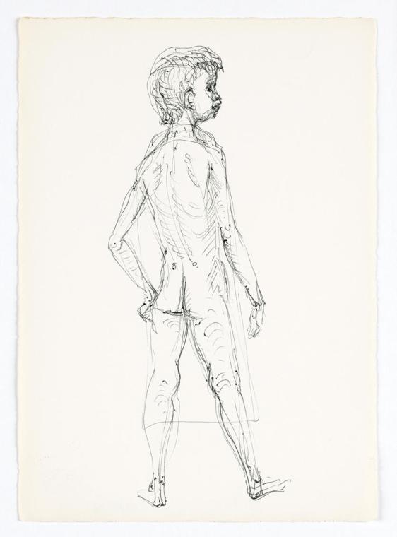 Georg Ehrlich, Rückenakt eines stehenden Knaben, Kugelschreiber, 21 × 15 cm, Belvedere, Wien, I…