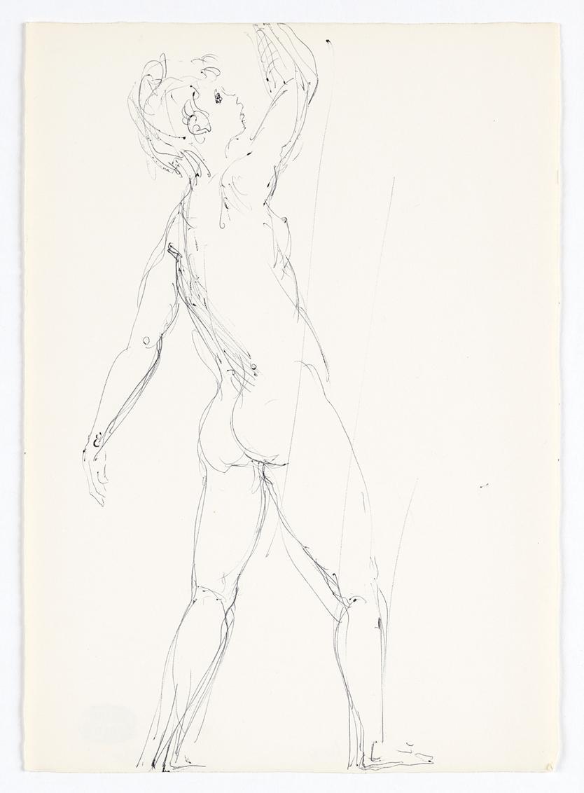 Georg Ehrlich, Weiblicher Rückenakt, Kugelschreiber, 20,8 × 14,8 cm, Belvedere, Wien, Inv.-Nr. …