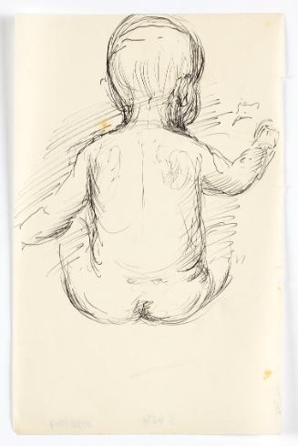 Georg Ehrlich, Rückenansicht eines sitzenden Kleinkinds, Feder in Schwarz, 23,2 × 14,8 cm, Belv…