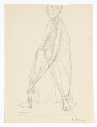 Georg Ehrlich, Weiblicher Akt mit Spiegel, zwei Kopfstudien, 1949, Bleistift, 21,7 × 16 cm, Bel…