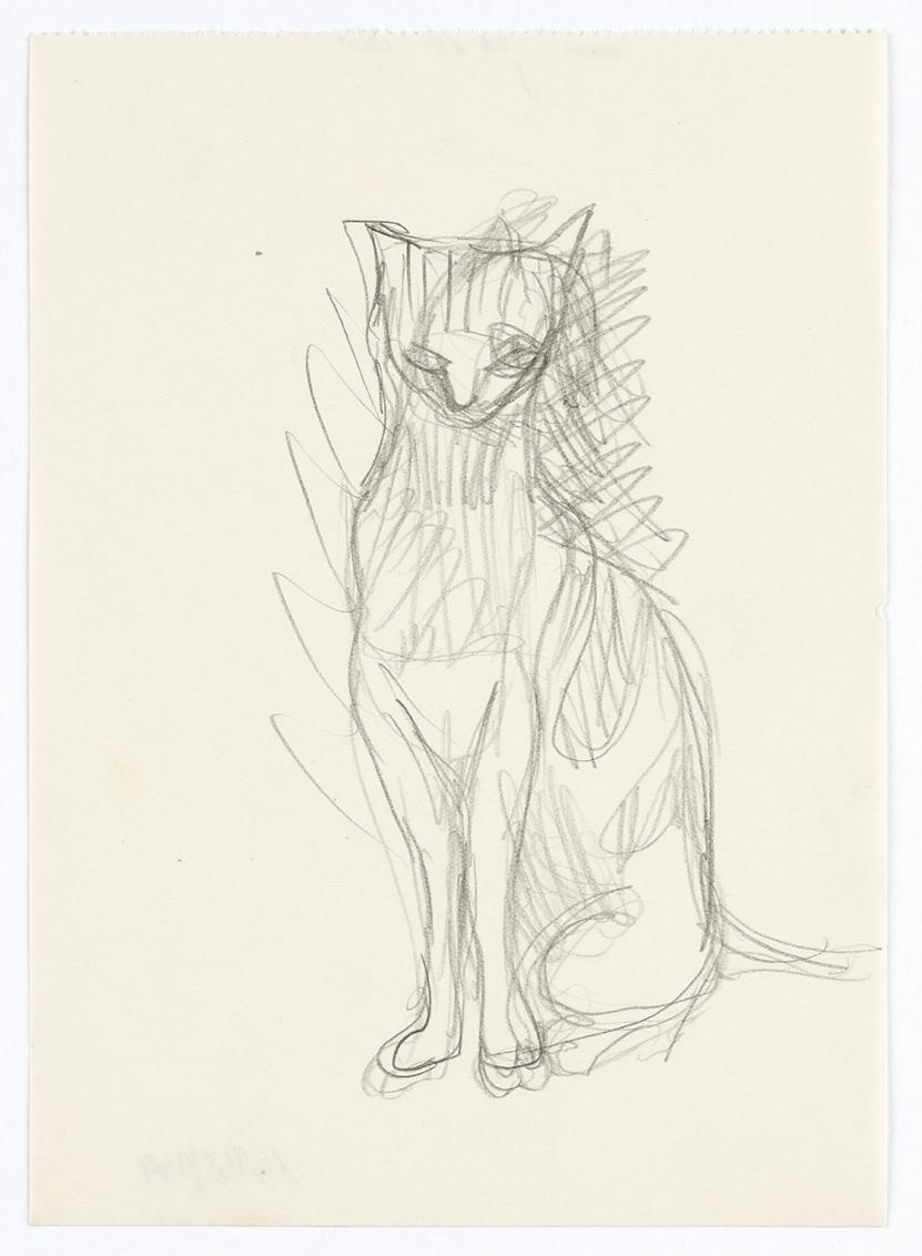 Georg Ehrlich, Sitzende Katze, Bleistift, 16,9 × 12,2 cm, Belvedere, Wien, Inv.-Nr. 10265/269