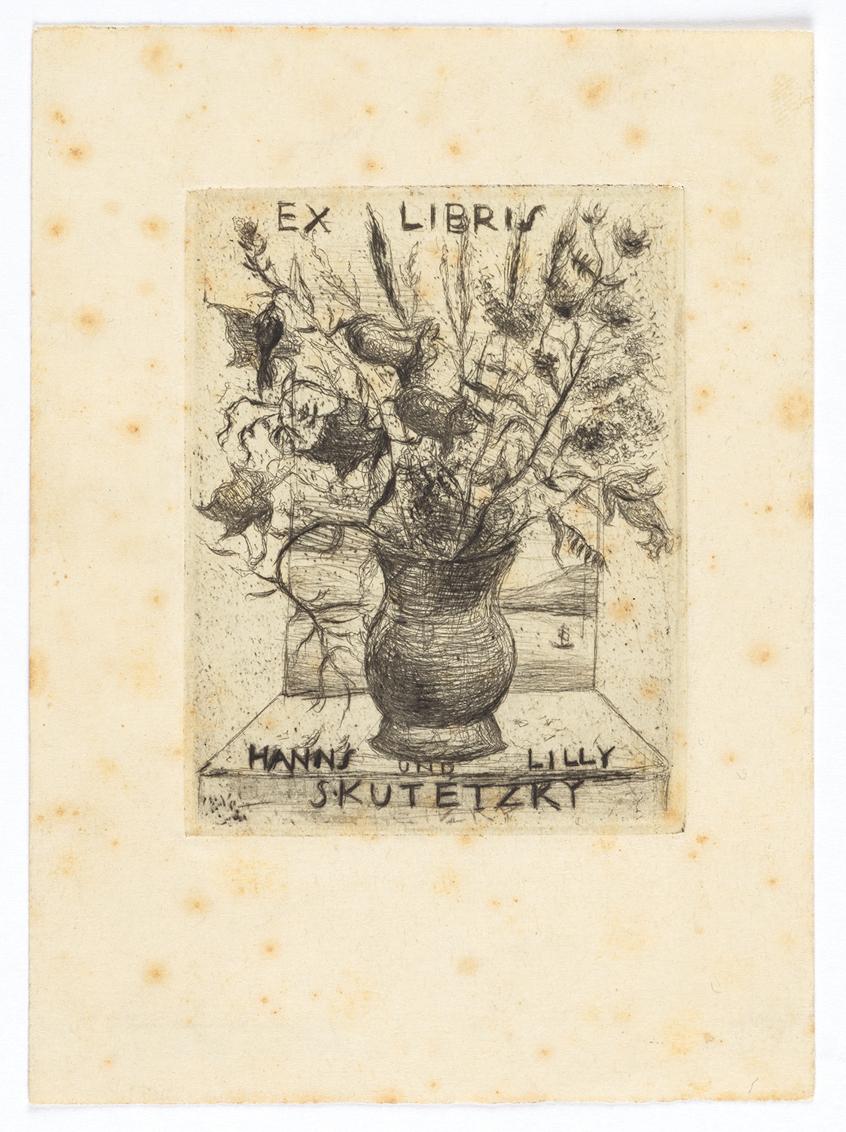 Georg Ehrlich, Ex Libris Hanns und Lilly Skutetzky, Kupferstich, Blattmaße: 13,8 × 10 cm, Belve…